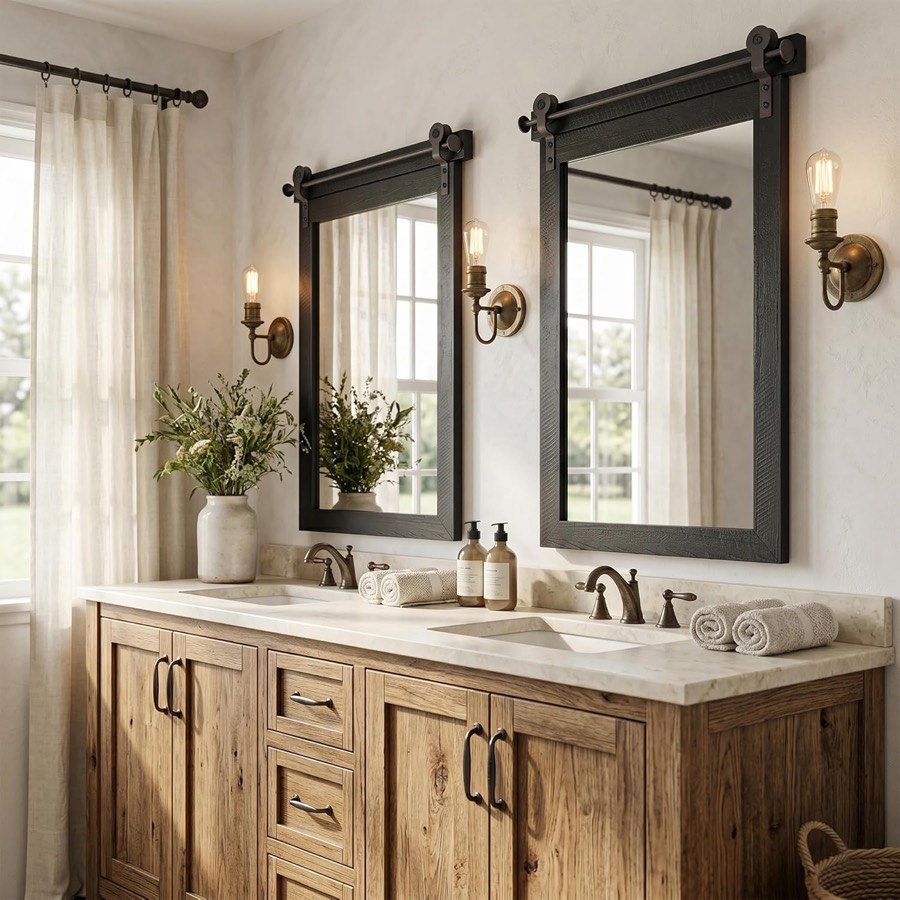 Barn Door Wall Mirror (Black)