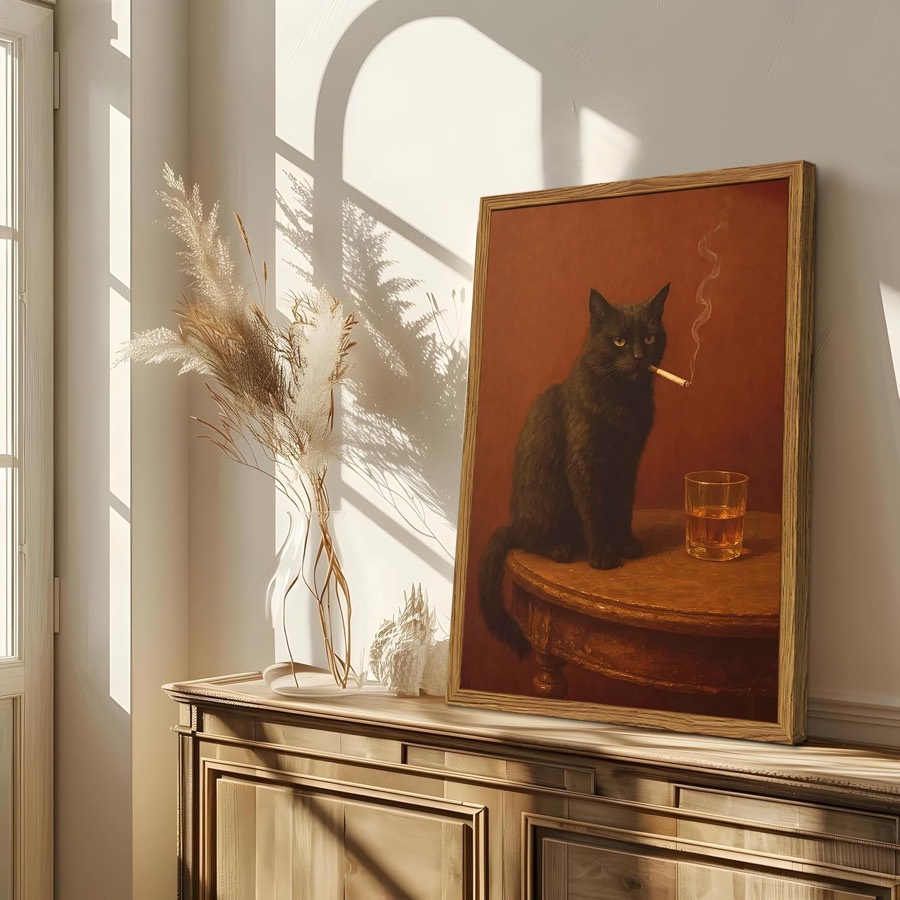 Vintage Funny Black Cat Wall Art