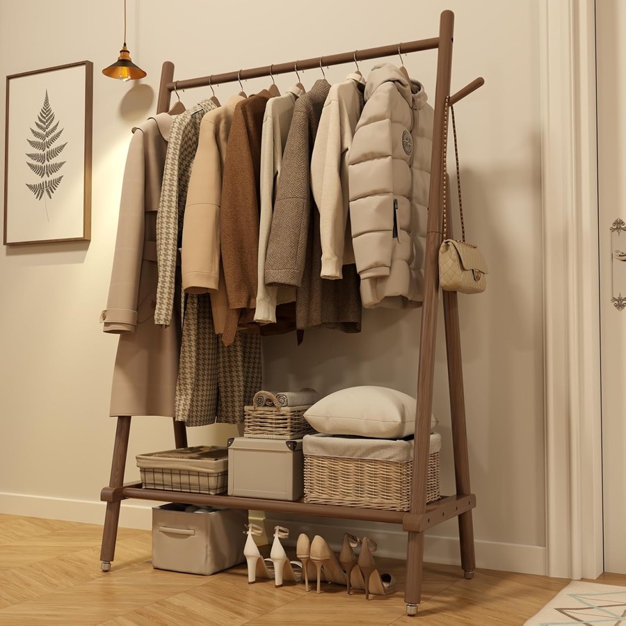 Solid Wood Rolling Clothing Rack
