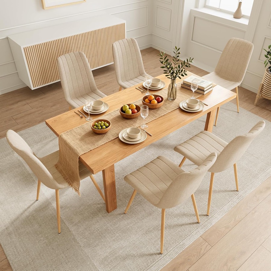 High-Back Dining Chairs (Set of 4, Beige)
