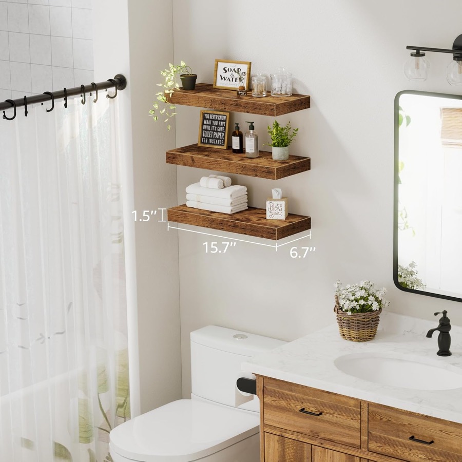 Floating Wall Shelves (Set of 3, Brown)