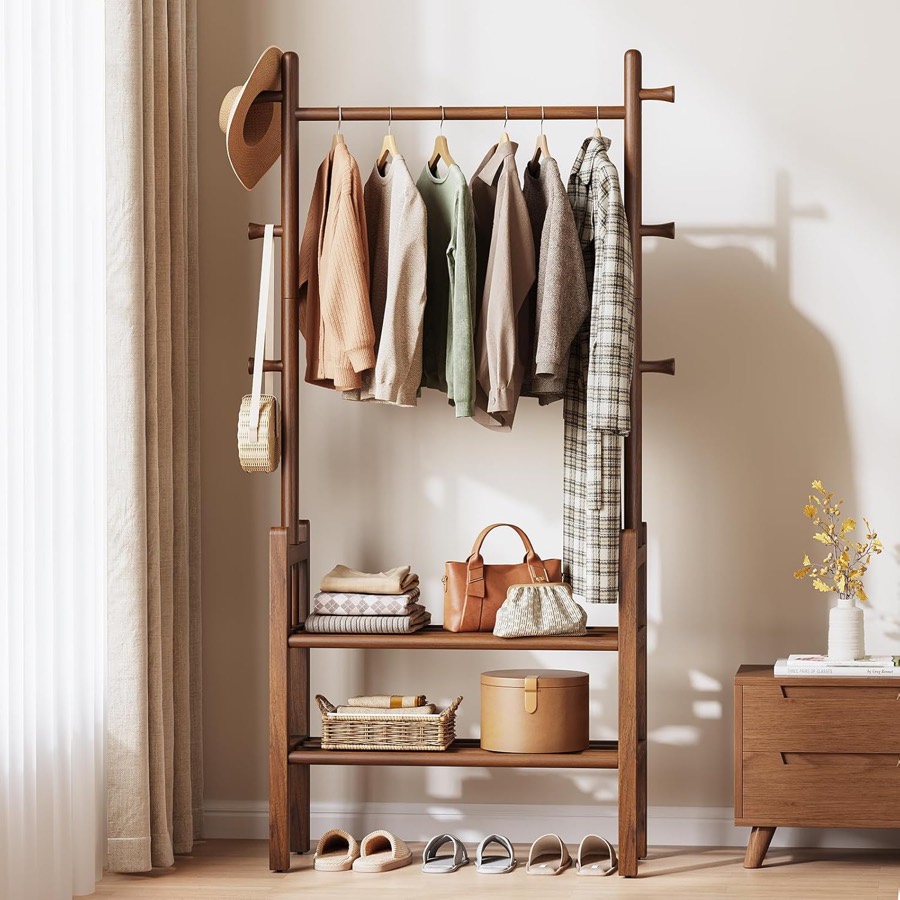 Solid Wood Hall Tree with Shelves
